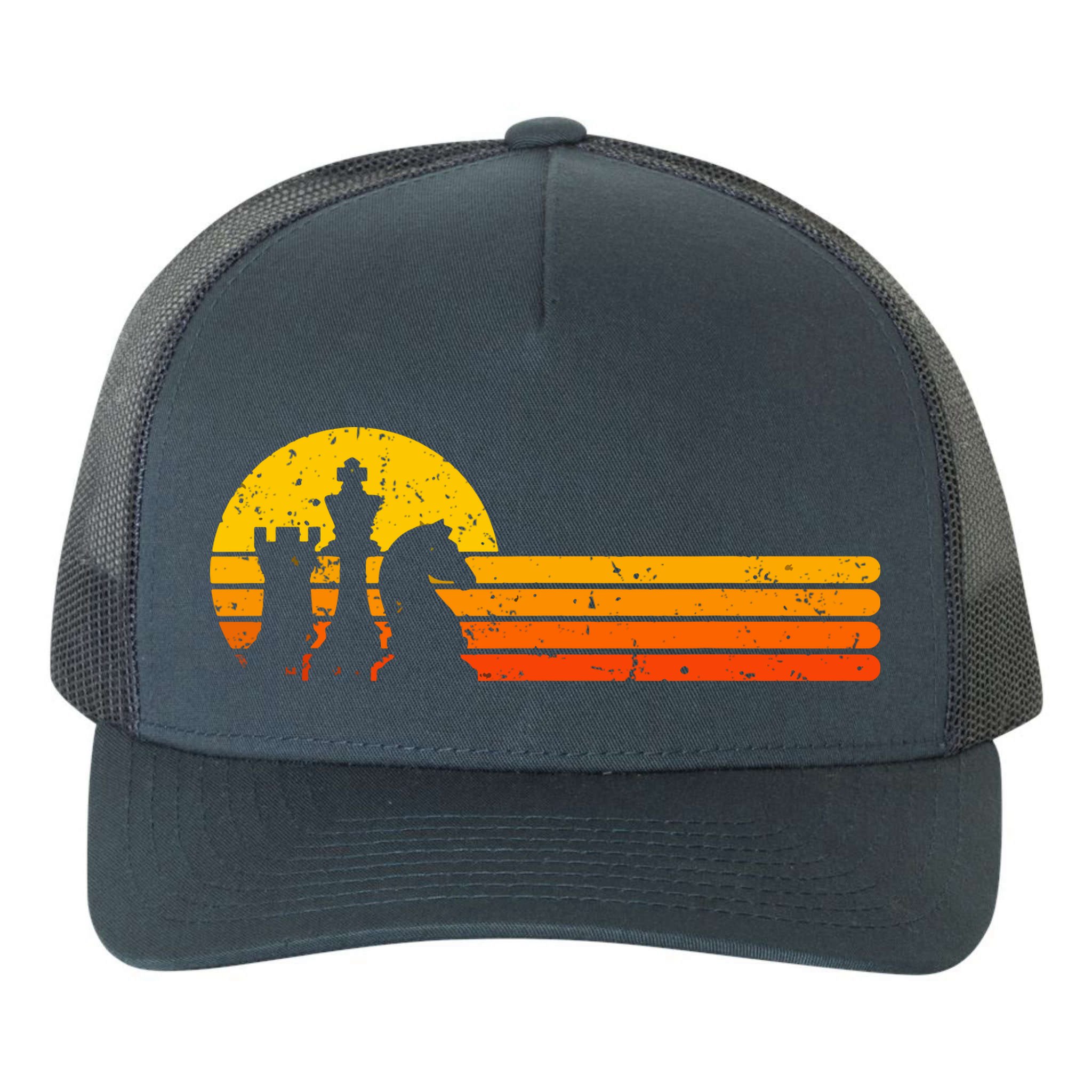 Vintage Chess Player Retro Sunset Design Chess Pieces Yupoong Adult 5-Panel Trucker Hat