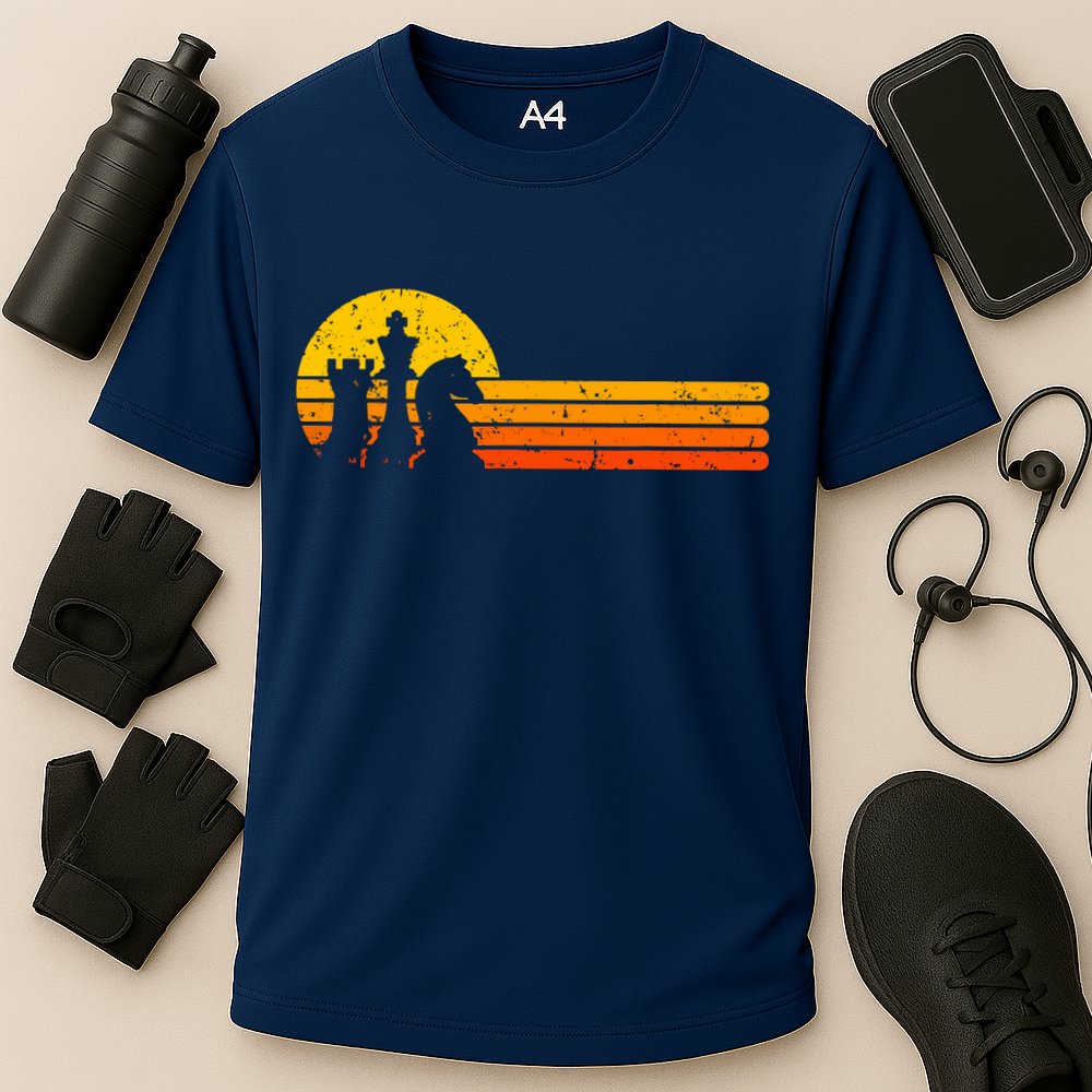 Vintage Chess Player Retro Sunset Design Chess Pieces Performance Shirt