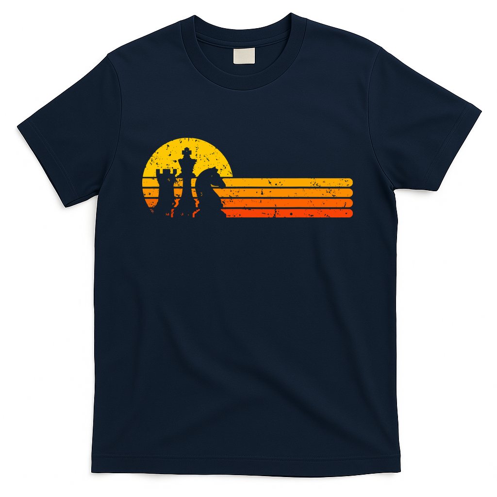 Vintage Chess Player Retro Sunset Design Chess Pieces T-Shirt