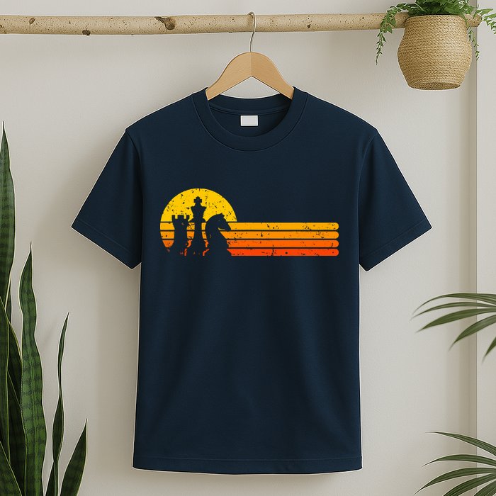 Vintage Chess Player Retro Sunset Design Chess Pieces T-Shirt