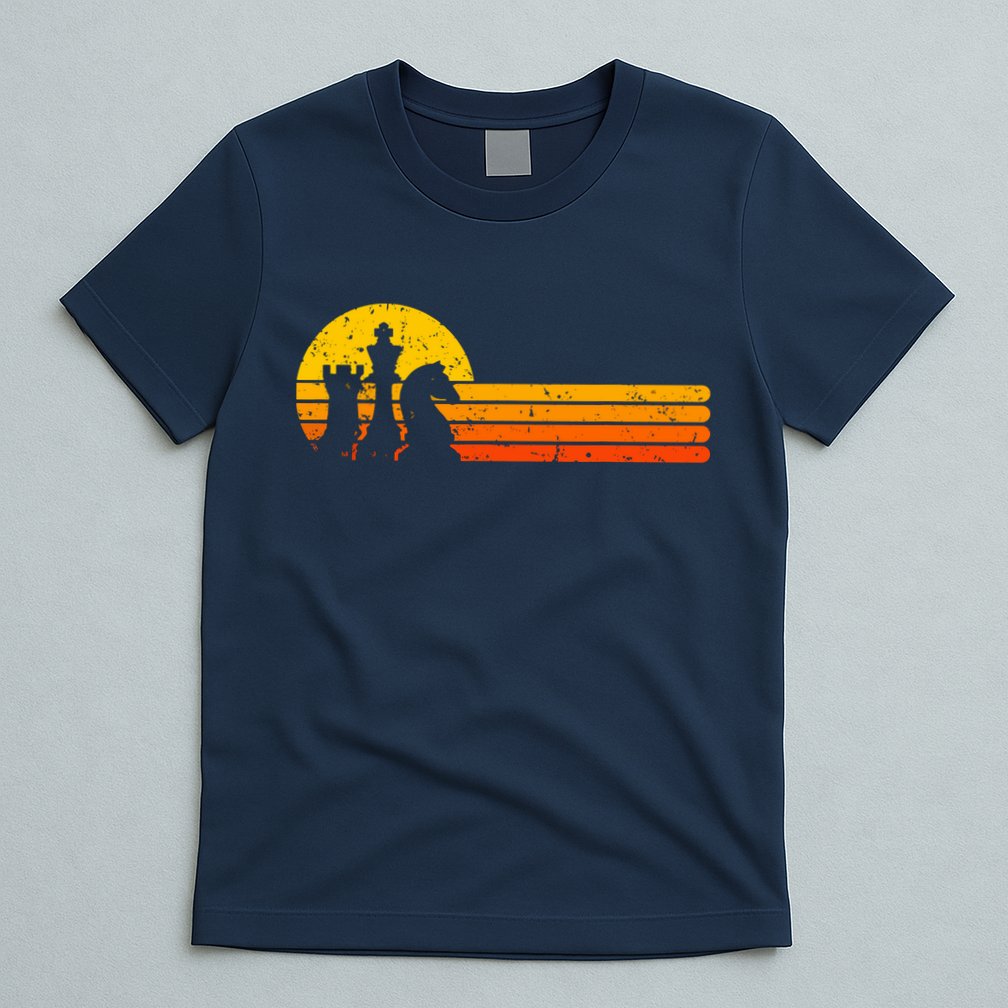 Vintage Chess Player Retro Sunset Design Chess Pieces T-Shirt