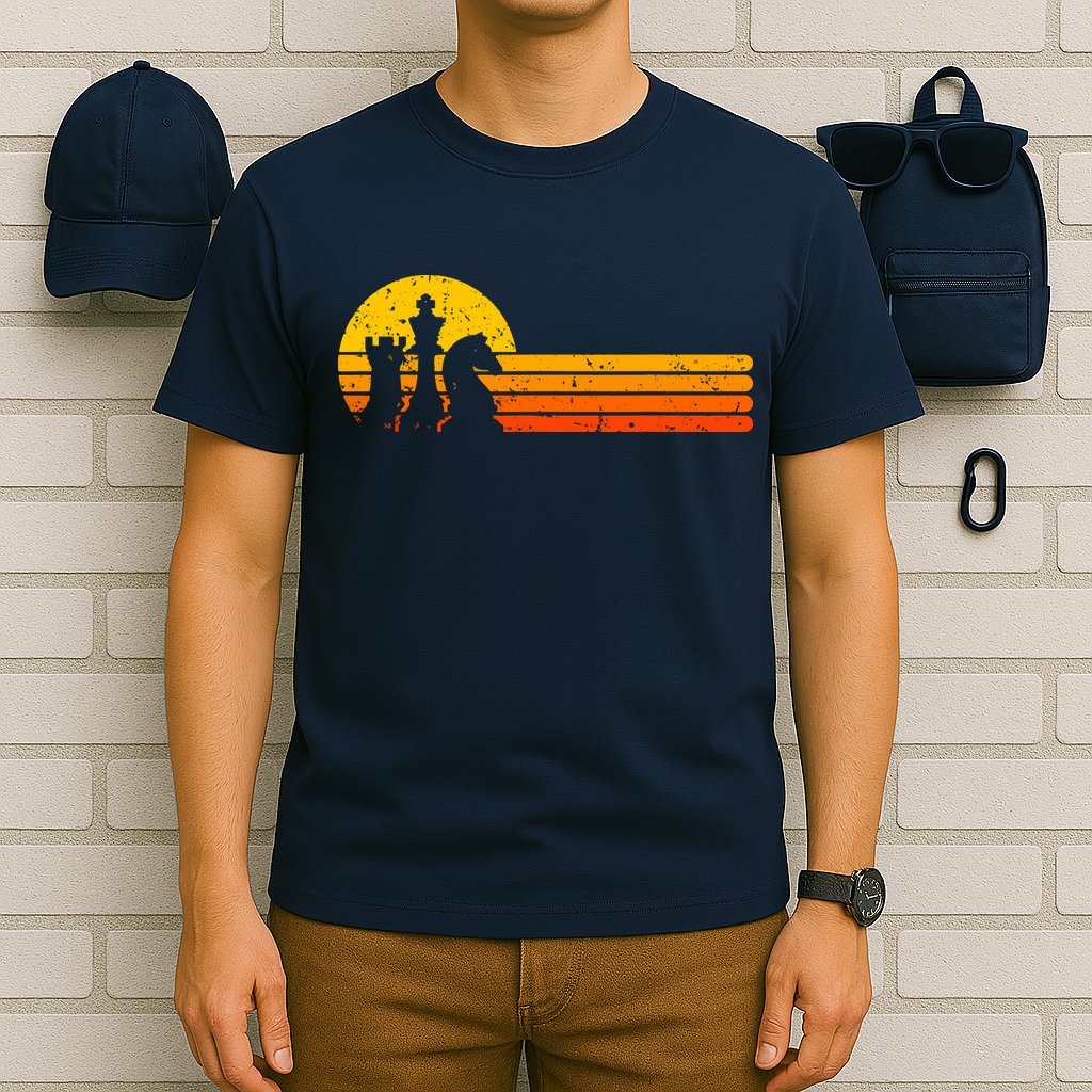 Vintage Chess Player Retro Sunset Design Chess Pieces T-Shirt