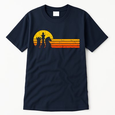 Vintage Chess Player Retro Sunset Design Chess Pieces Tall T-Shirt