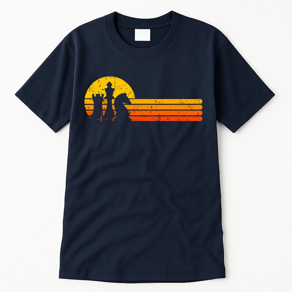 Vintage Chess Player Retro Sunset Design Chess Pieces Tall T-Shirt