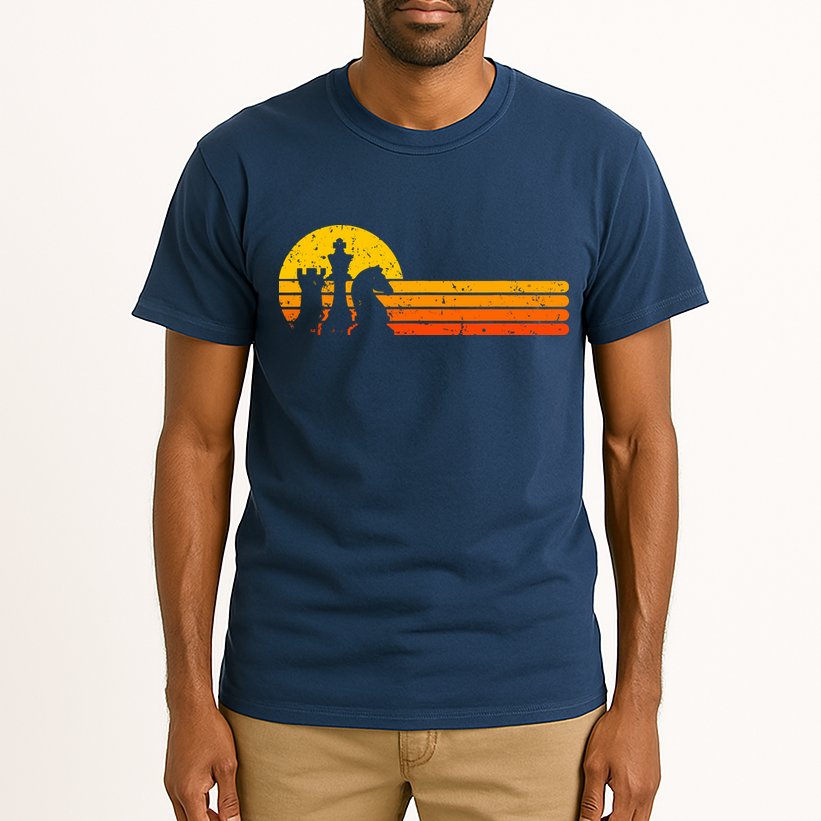 Vintage Chess Player Retro Sunset Design Chess Pieces Tall T-Shirt