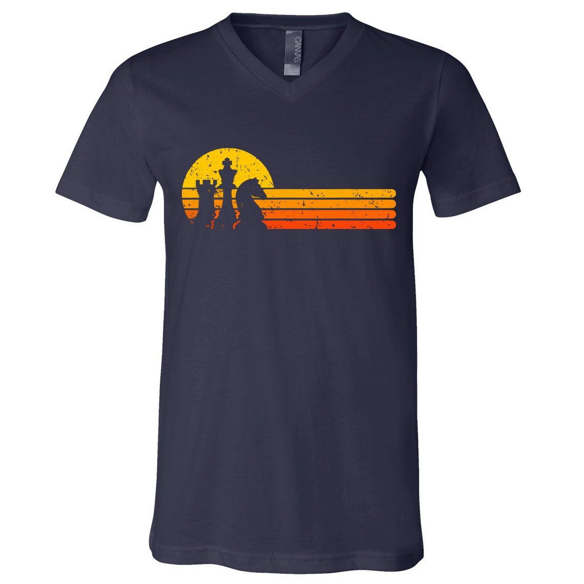 Vintage Chess Player Retro Sunset Design Chess Pieces V-Neck T-Shirt