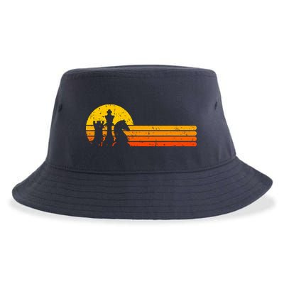 Vintage Chess Player Retro Sunset Design Chess Pieces Sustainable Bucket Hat