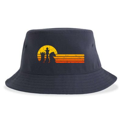 Vintage Chess Player Retro Sunset Design Chess Pieces Sustainable Bucket Hat