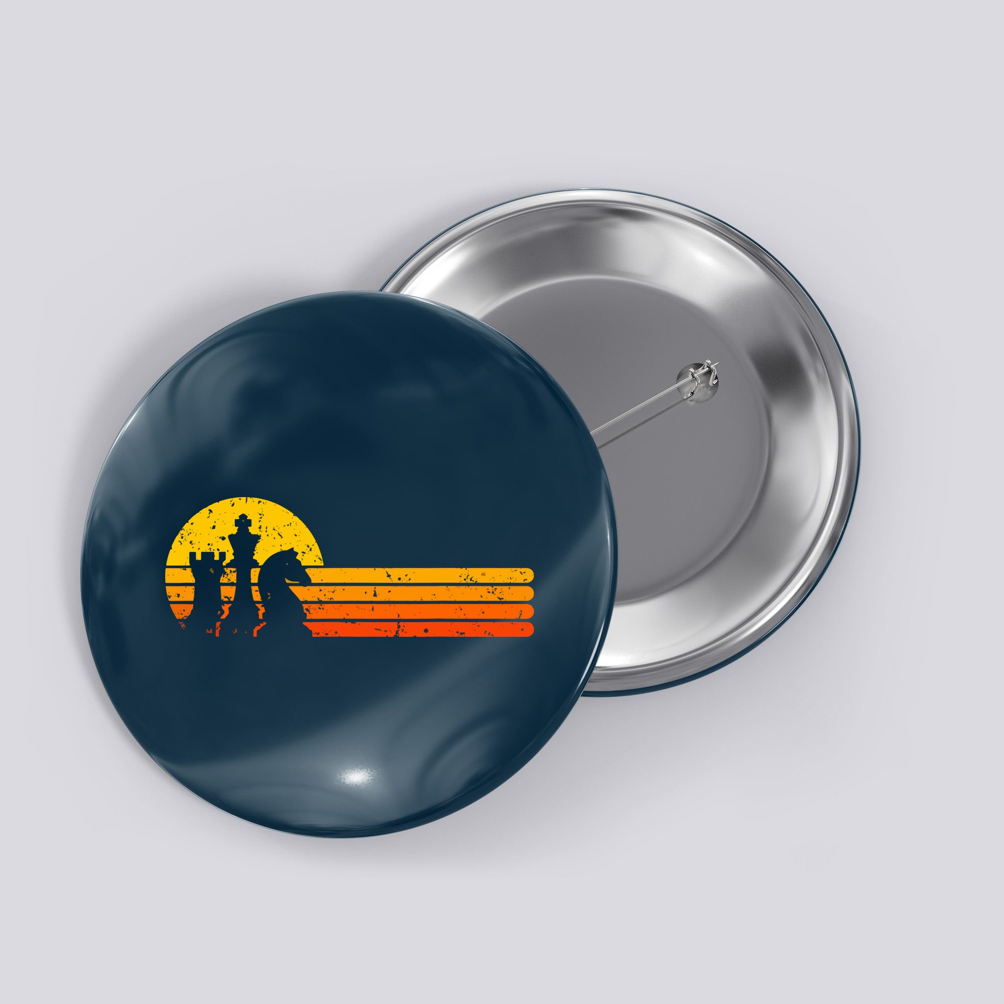 Vintage Chess Player Retro Sunset Design Chess Pieces Button