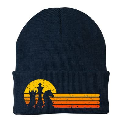 Vintage Chess Player Retro Sunset Design Chess Pieces Knit Cap Winter Beanie