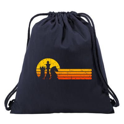 Vintage Chess Player Retro Sunset Design Chess Pieces Drawstring Bag