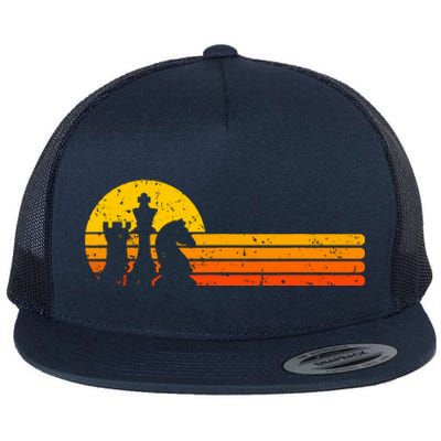 Vintage Chess Player Retro Sunset Design Chess Pieces Flat Bill Trucker Hat