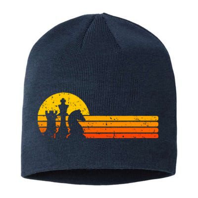 Vintage Chess Player Retro Sunset Design Chess Pieces Sustainable Beanie