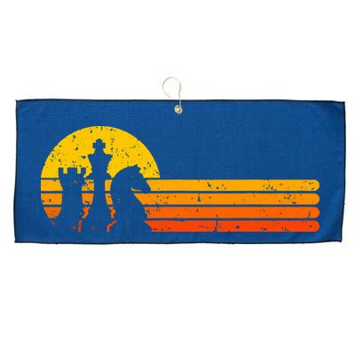 Vintage Chess Player Retro Sunset Design Chess Pieces Large Microfiber Waffle Golf Towel