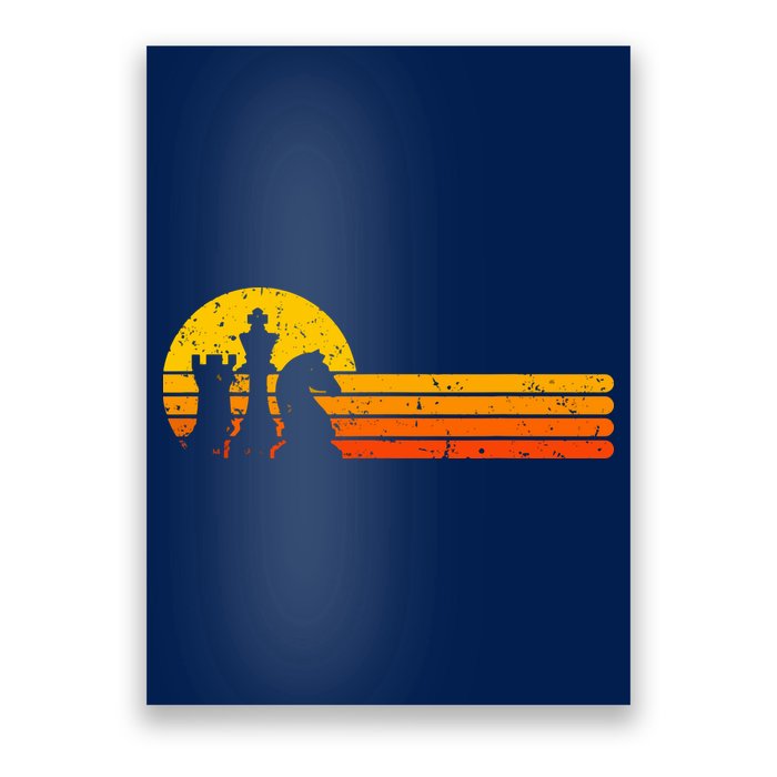Vintage Chess Player Retro Sunset Design Chess Pieces Poster