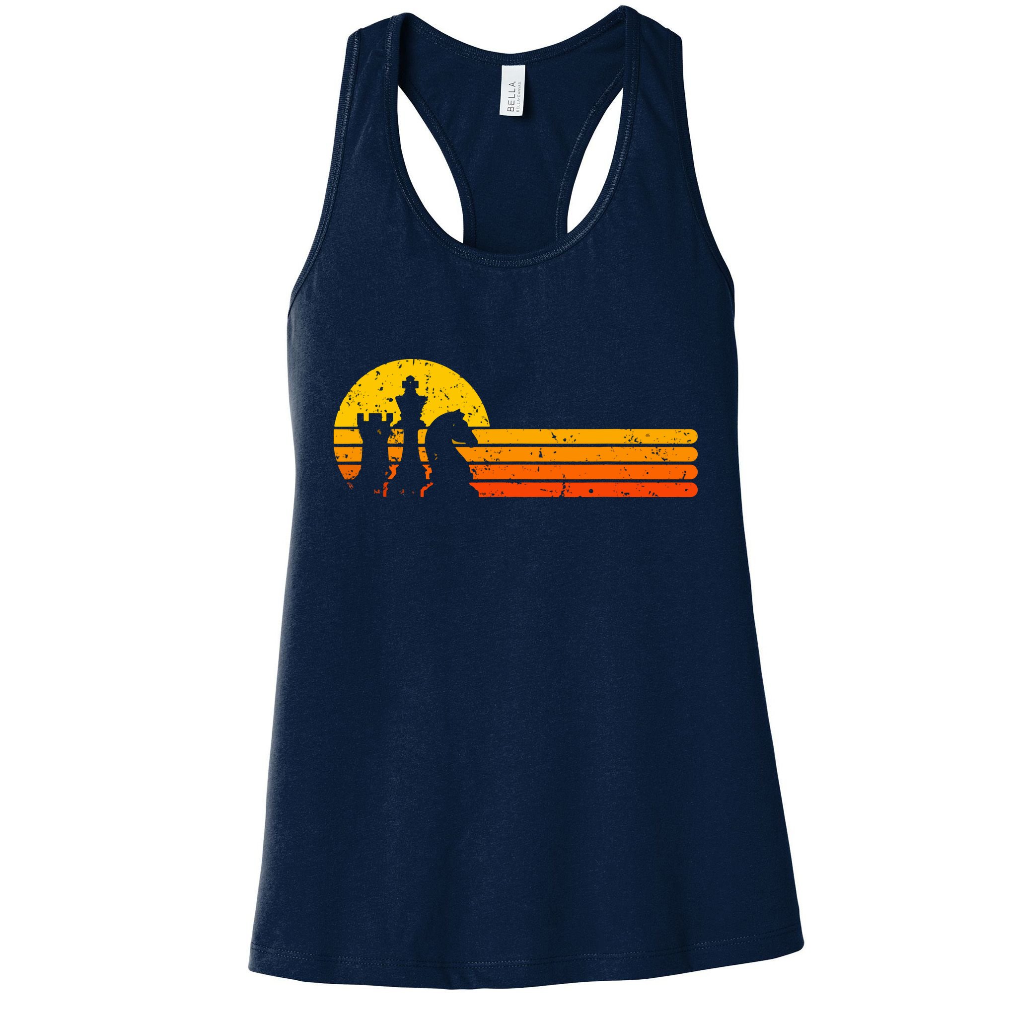 Vintage Chess Player Retro Sunset Design Chess Pieces Womens Tank Top