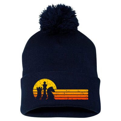 Vintage Chess Player Retro Sunset Design Chess Pieces Pom Pom 12in Knit Beanie