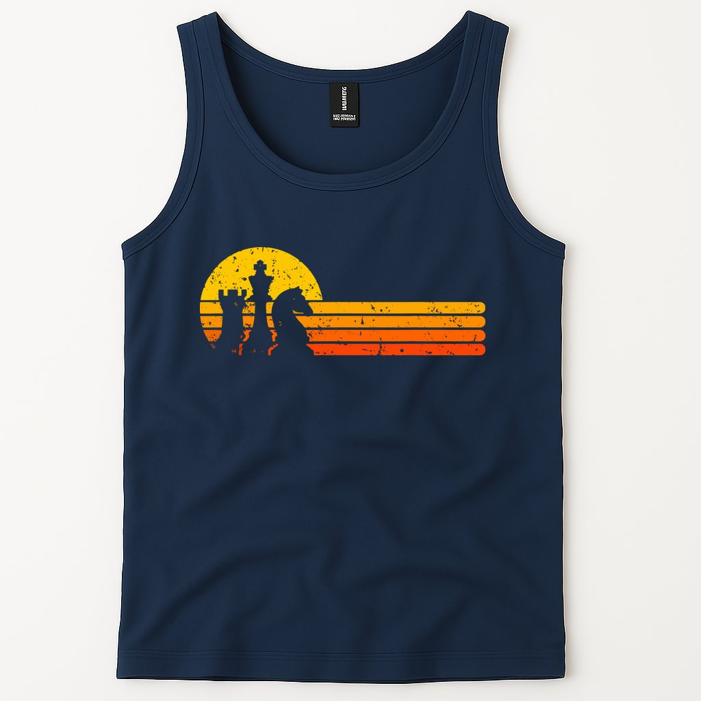 Vintage Chess Player Retro Sunset Design Chess Pieces Tank Top