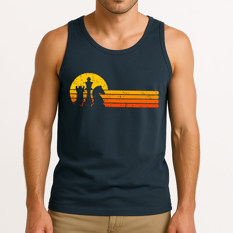 Vintage Chess Player Retro Sunset Design Chess Pieces Tank Top