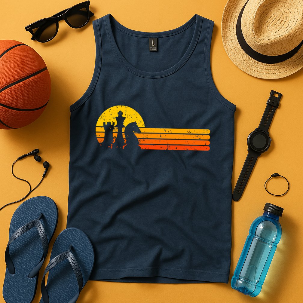 Vintage Chess Player Retro Sunset Design Chess Pieces Tank Top
