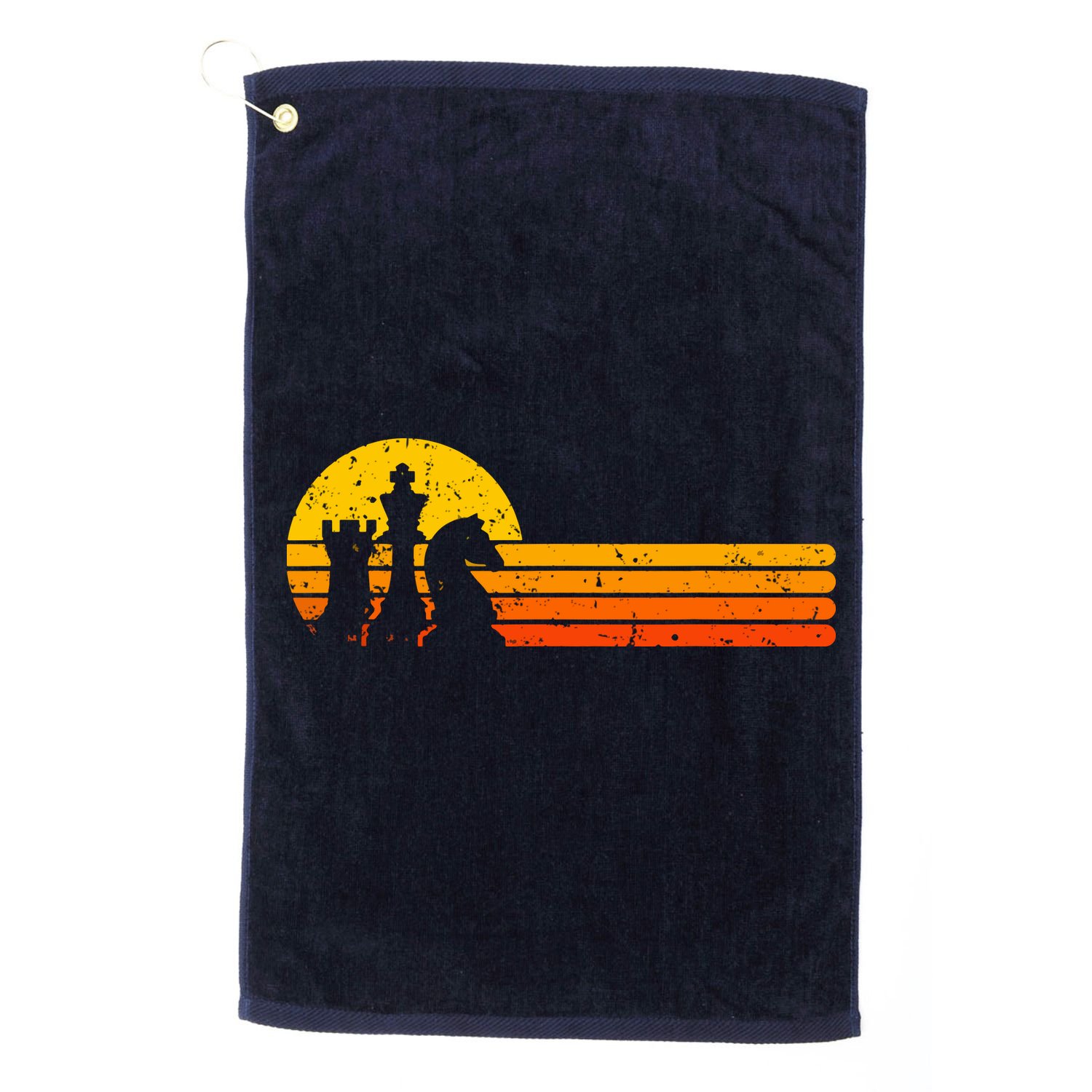 Vintage Chess Player Retro Sunset Design Chess Pieces Golf Towel