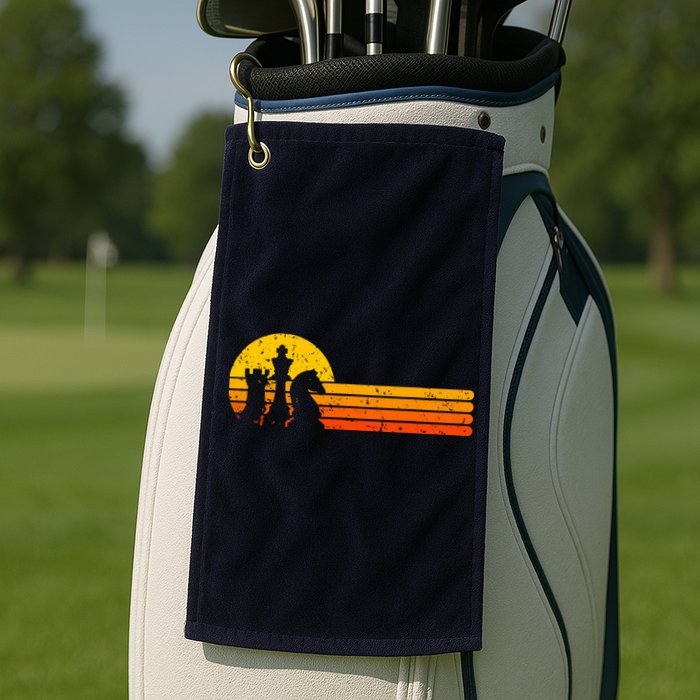 Vintage Chess Player Retro Sunset Design Chess Pieces Golf Towel