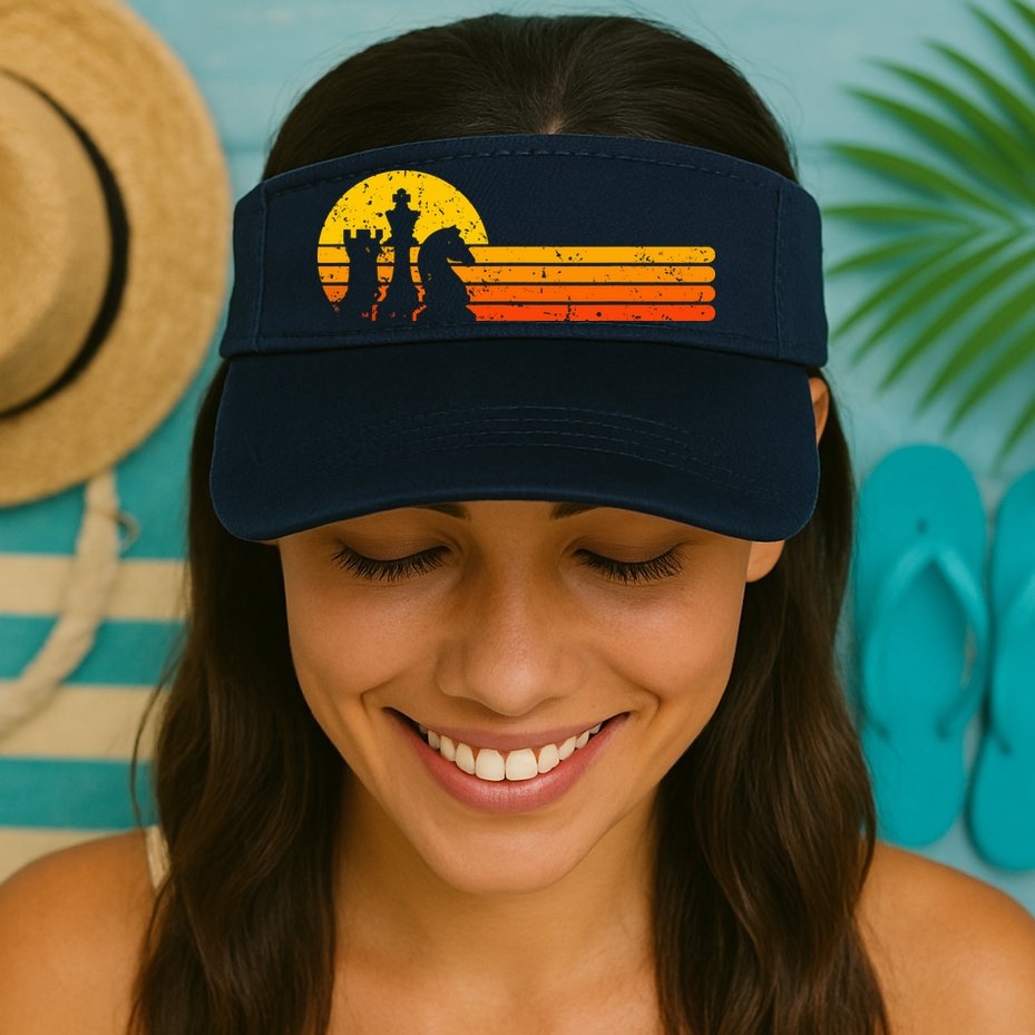 Vintage Chess Player Retro Sunset Design Chess Pieces Visor