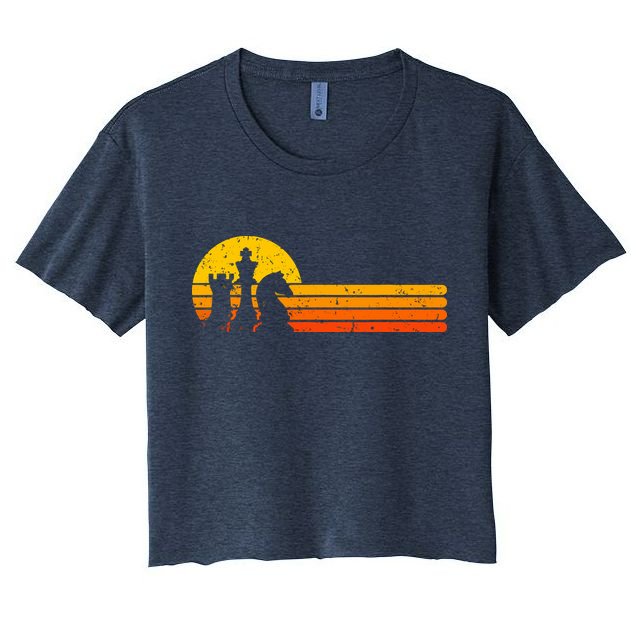 Vintage Chess Player Retro Sunset Design Chess Pieces Crop Top