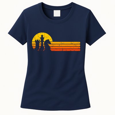 Vintage Chess Player Retro Sunset Design Chess Pieces Womens T-Shirt