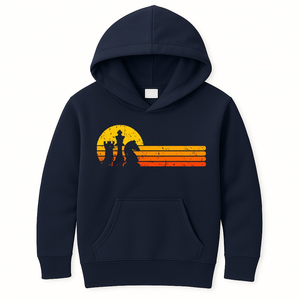 Vintage Chess Player Retro Sunset Design Chess Pieces Kids Hoodie