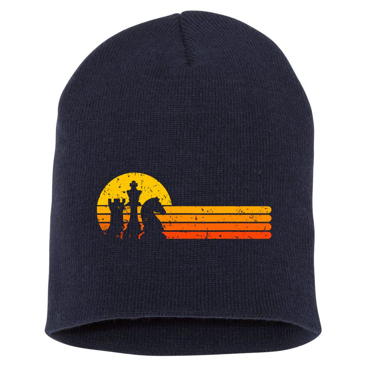 Vintage Chess Player Retro Sunset Design Chess Pieces Short Acrylic Beanie