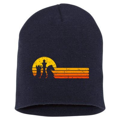 Vintage Chess Player Retro Sunset Design Chess Pieces Short Acrylic Beanie