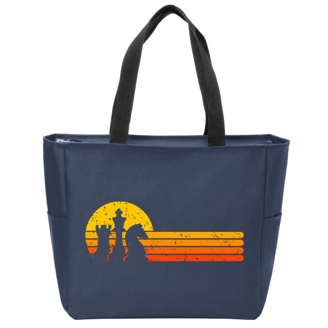 Vintage Chess Player Retro Sunset Design Chess Pieces Zip Tote Bag