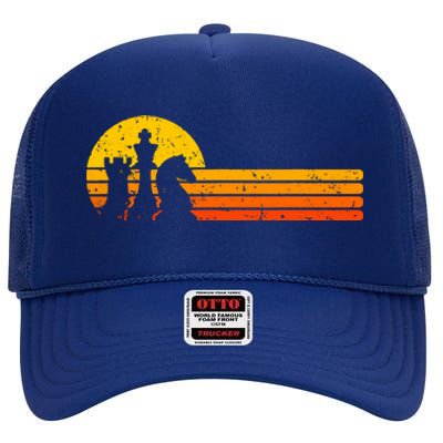 Vintage Chess Player Retro Sunset Design Chess Pieces High Crown Mesh Back Trucker Hat