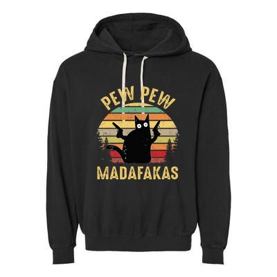 Vintage Cats Pew Pew Madafakas Funny Crazy Cat Lovers Gifts Garment-Dyed Fleece Hoodie