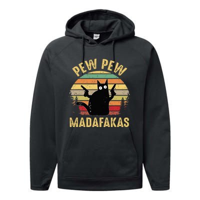 Vintage Cats Pew Pew Madafakas Funny Crazy Cat Lovers Gifts Performance Fleece Hoodie