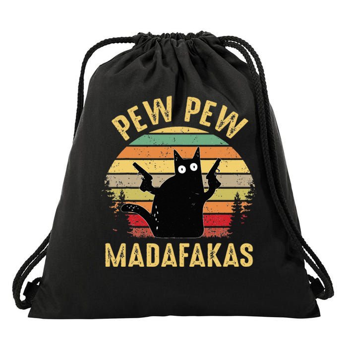 Vintage Cats Pew Pew Madafakas Funny Crazy Cat Lovers Gifts Drawstring Bag