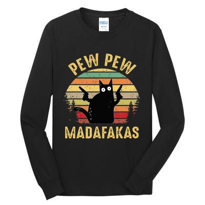 Vintage Cats Pew Pew Madafakas Funny Crazy Cat Lovers Gifts Tall Long Sleeve T-Shirt