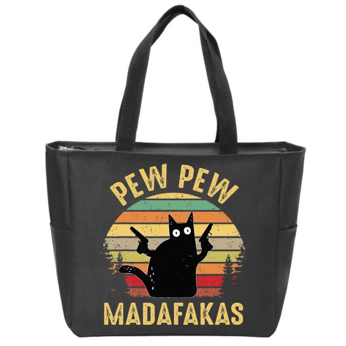 Vintage Cats Pew Pew Madafakas Funny Crazy Cat Lovers Gifts Zip Tote Bag