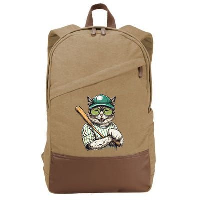 Vintage Cat Playing Baseball Baseball Bat Kitties Lover Cotton Canvas Backpack
