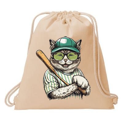 Vintage Cat Playing Baseball Baseball Bat Kitties Lover Drawstring Bag