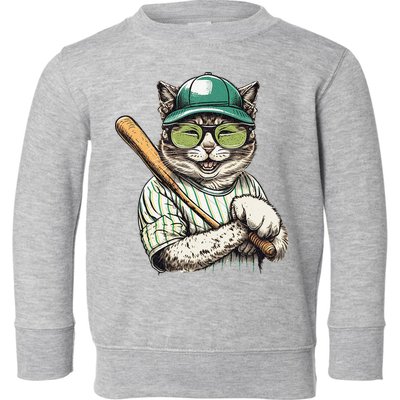 Vintage Cat Playing Baseball Baseball Bat Kitties Lover Toddler Sweatshirt