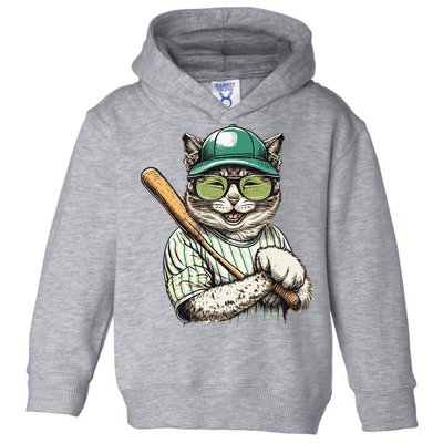 Vintage Cat Playing Baseball Baseball Bat Kitties Lover Toddler Hoodie