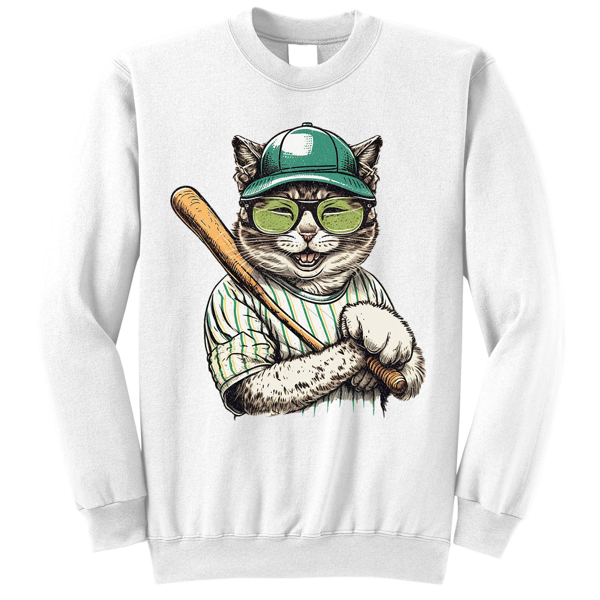 Vintage Cat Playing Baseball Baseball Bat Kitties Lover Sweatshirt