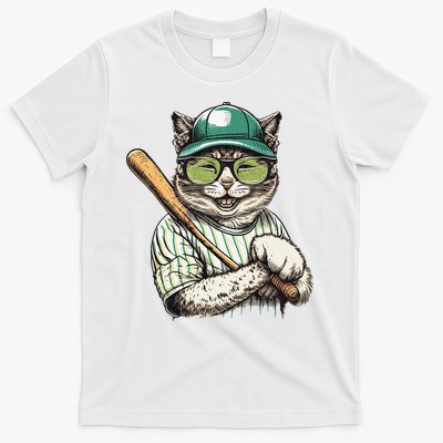 Vintage Cat Playing Baseball Baseball Bat Kitties Lover T-Shirt