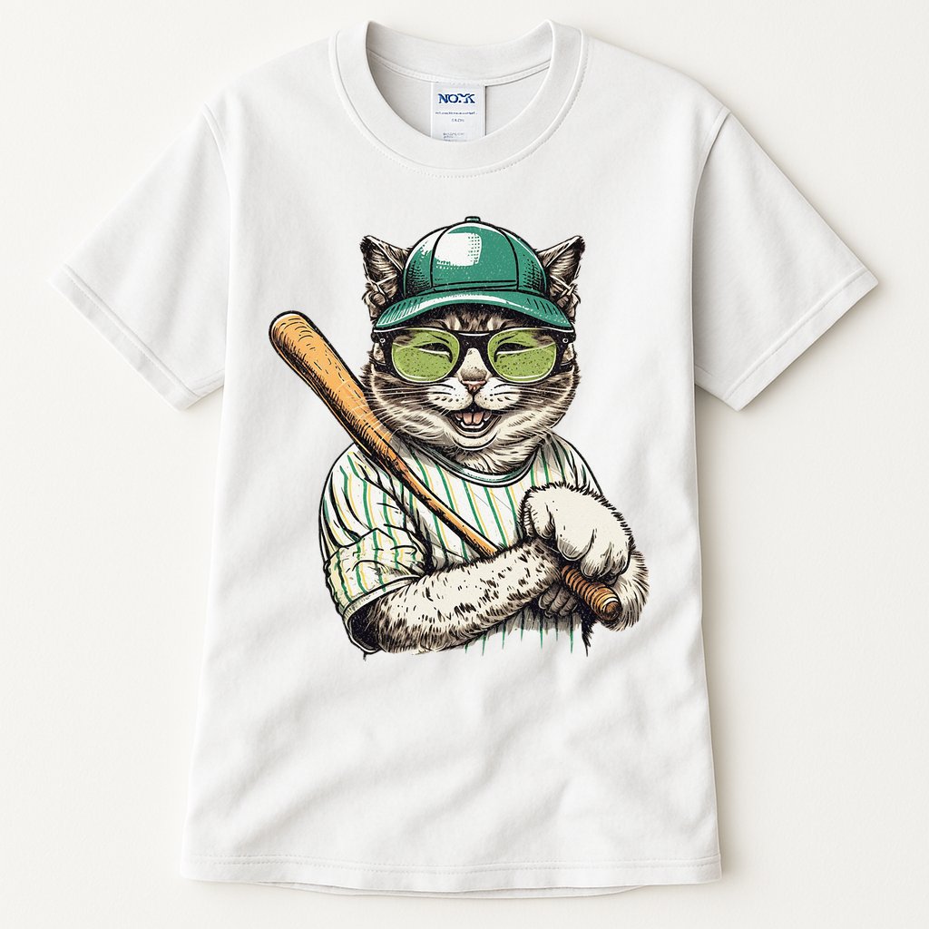 Vintage Cat Playing Baseball Baseball Bat Kitties Lover Tall T-Shirt