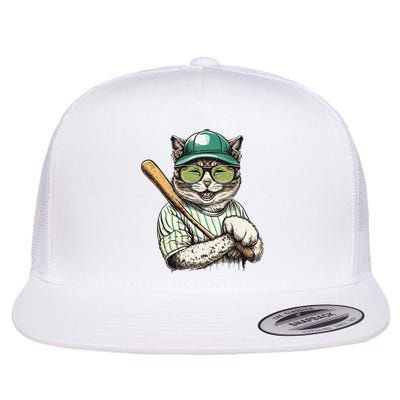Vintage Cat Playing Baseball Baseball Bat Kitties Lover Flat Bill Trucker Hat