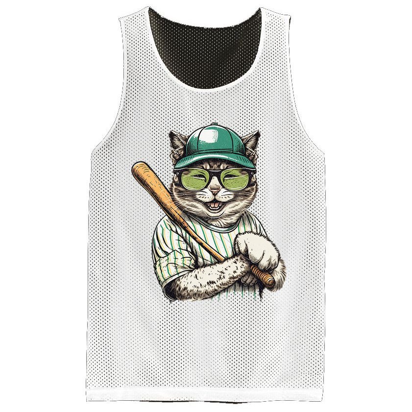 Vintage Cat Playing Baseball Baseball Bat Kitties Lover Mesh Reversible Basketball Jersey Tank