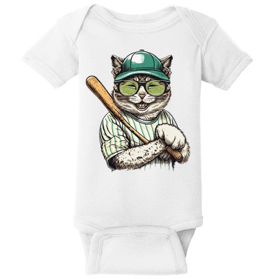 Vintage Cat Playing Baseball Baseball Bat Kitties Lover Baby Bodysuit