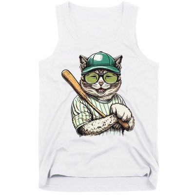 Vintage Cat Playing Baseball Baseball Bat Kitties Lover Tank Top